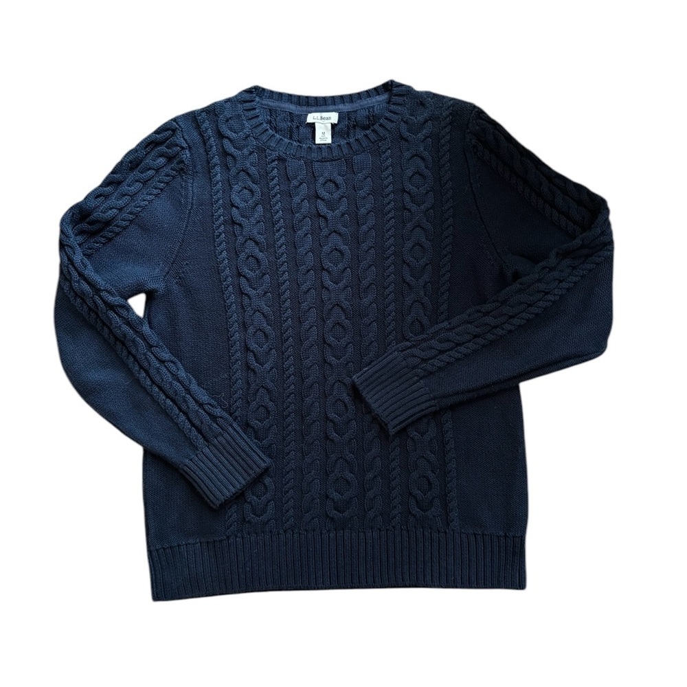 L.L.Bean Clueless Preppy Navy Mixed Cable-Knit Tennis Crewneck Sweater MP